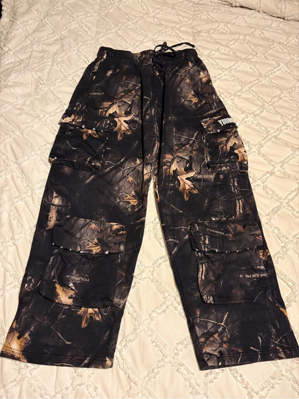 YoungLA Black and Brown Camo Cargo Pants